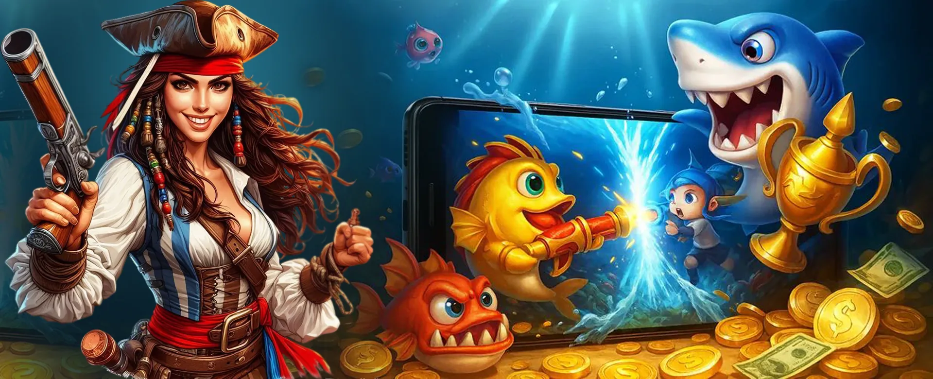 OKPLAY Arcade Games Hero Image with Golden Slots and Exciting Bonuses